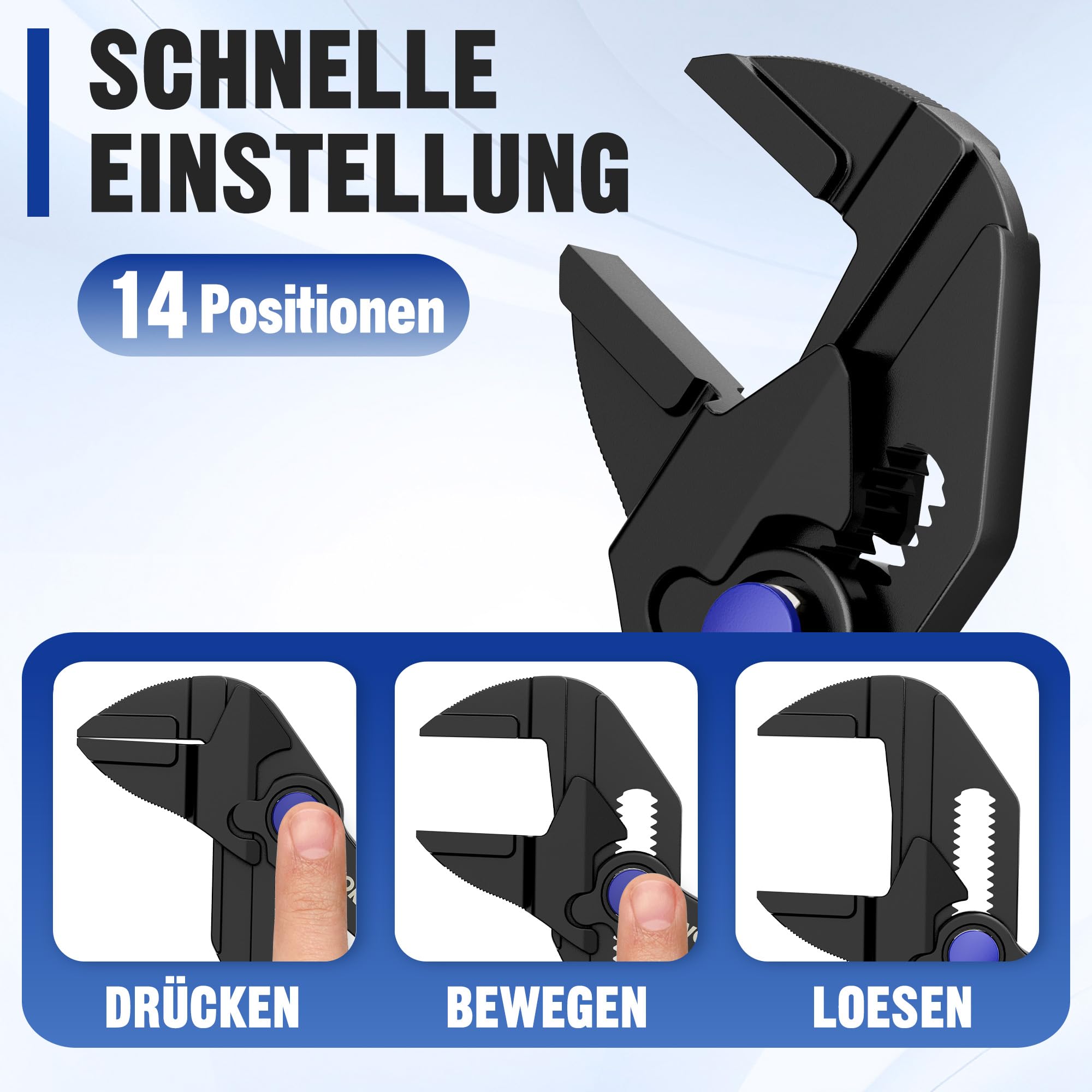 WORKPRO 100 mm Mini-Zangenschlüssel, Verstellbarer Zangenschlüssel, EDC, Ratschenfunktion, selbstjustierende Backen, max. Spannweite 20 mm, Doppelgriff für kraftsparendes Arbeiten