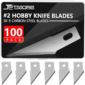Jetmore 100 Pack Craft Hobby Blades #2 Craft Knife Blades Refill Hobby Knife Replacement Blade with Storage Box for Art and Crafting Scrapbooking Supplies Cutting Caving Stencil