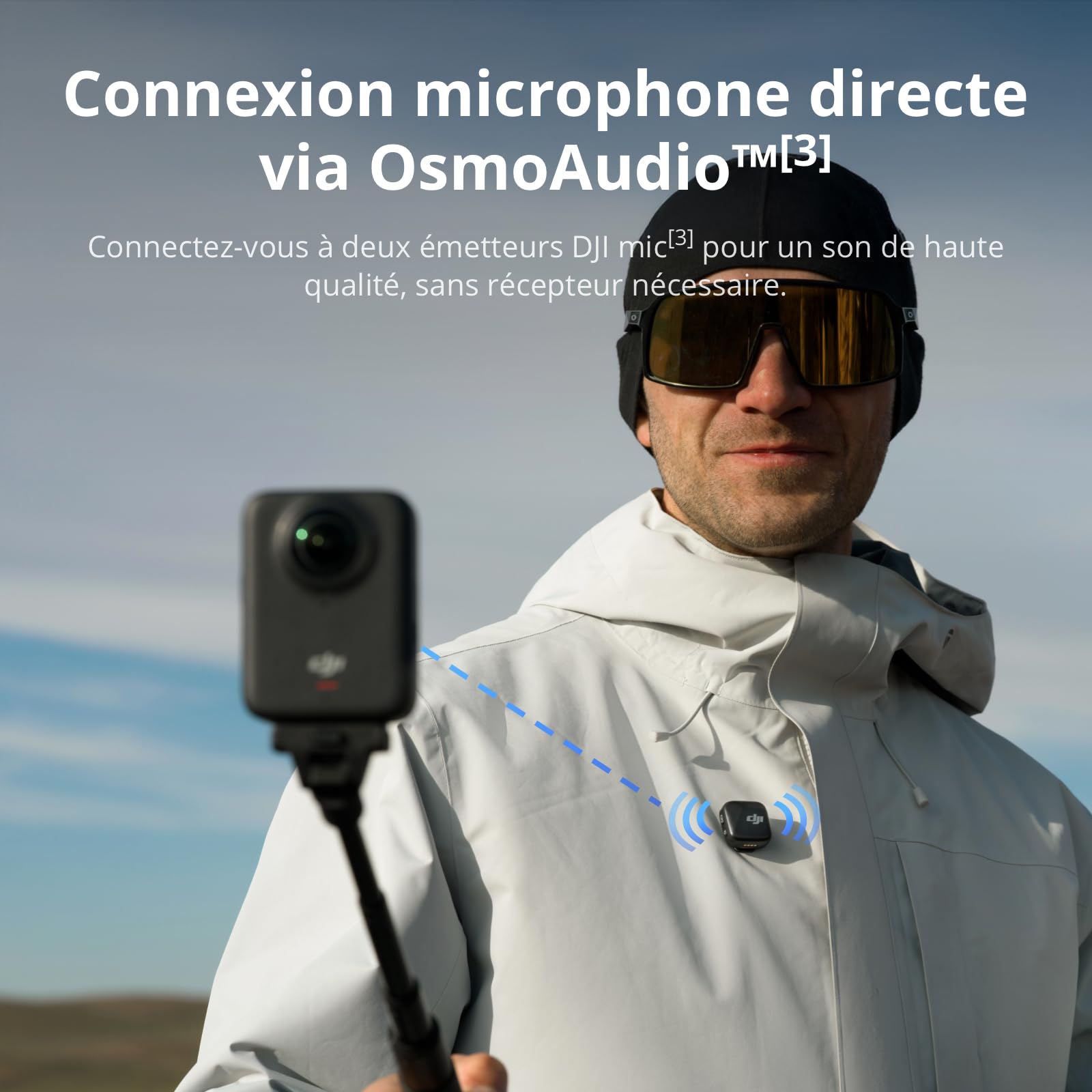 Bundle Essentiel DJI Osmo 360, caméra 360 avec imagerie 360° de 1 Pouce, vidéo 360° en 8K Native, kit de Perche à Selfie Invisible de 1,2 m, autonomie de Batterie prolongée avec 2 Batteries