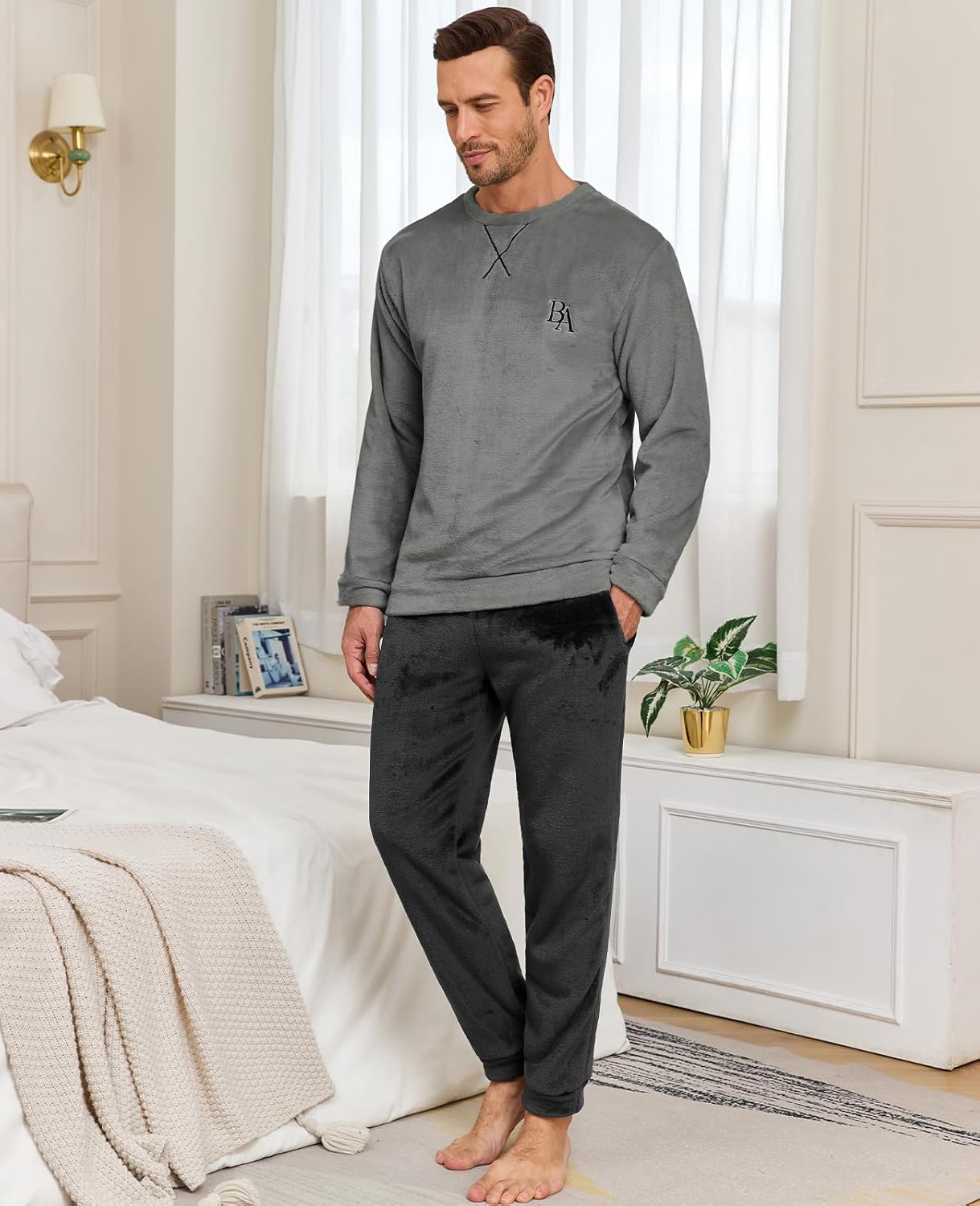 Mens Pajama Sets Fleece Pjs Winter Warm Lounge Sleepwear Soft Comfy Pajamas for Men - Image 3