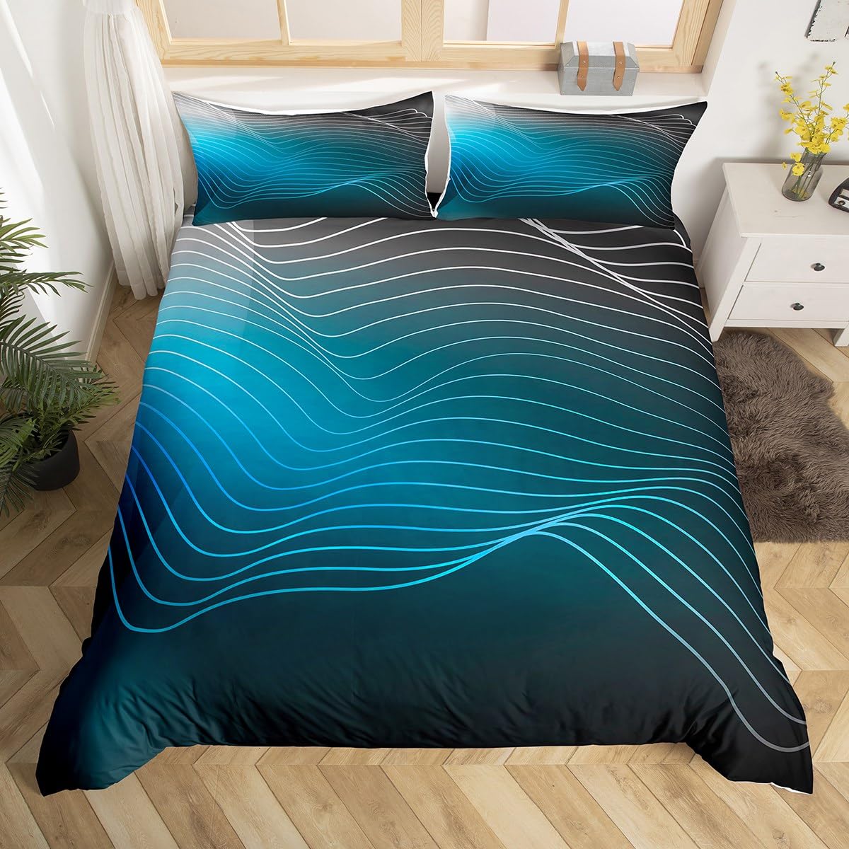 Couette légère bleu noir Homemissing grand lit style ombré texturé