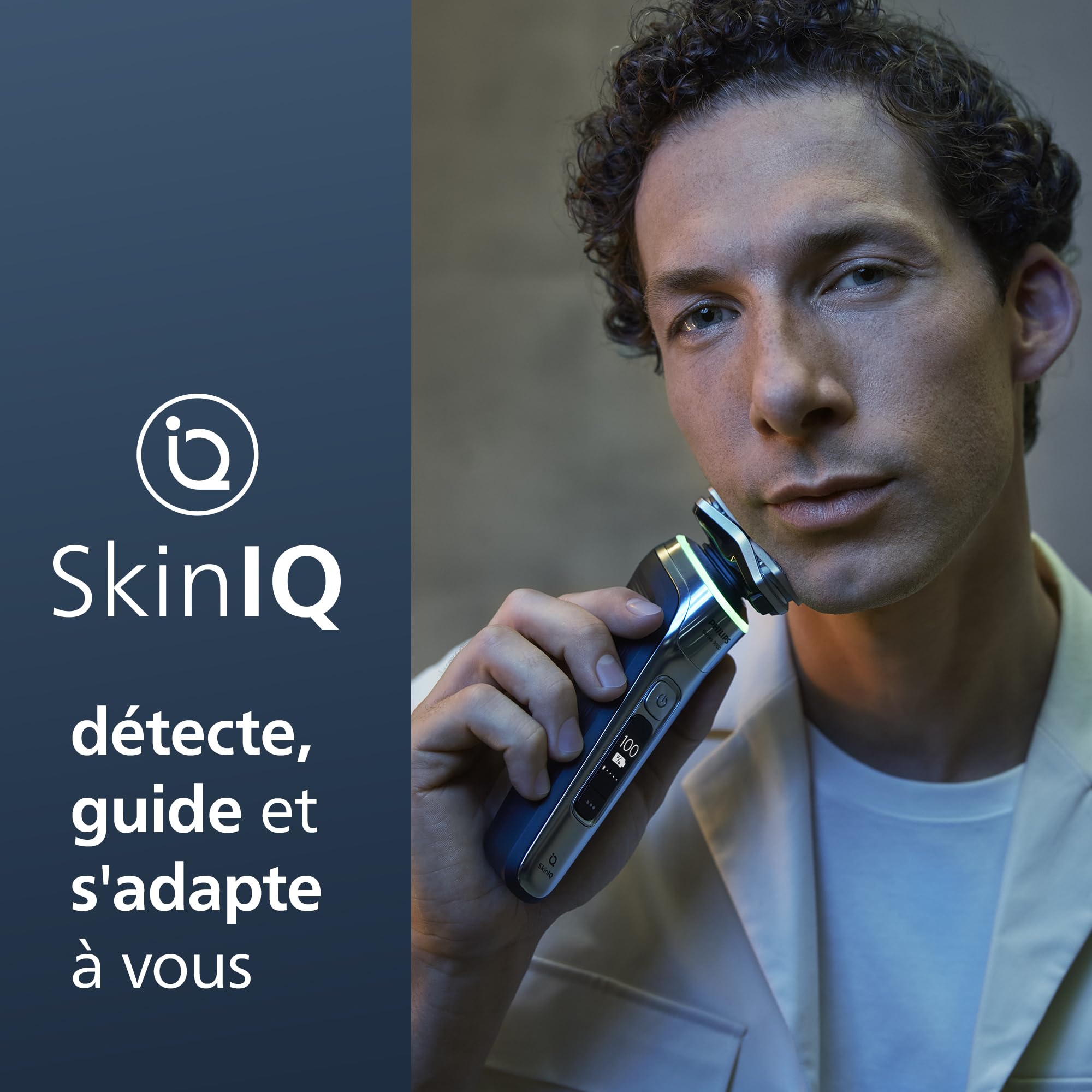 Philips S9000 - rasoir électrique Wet & Dry pour hommes couleur Argent chromé avec lames Lift & Cut, technologie SkinIQ, tondeuse à barbe, socle de charge et étui de transport (modèle S9975/35)