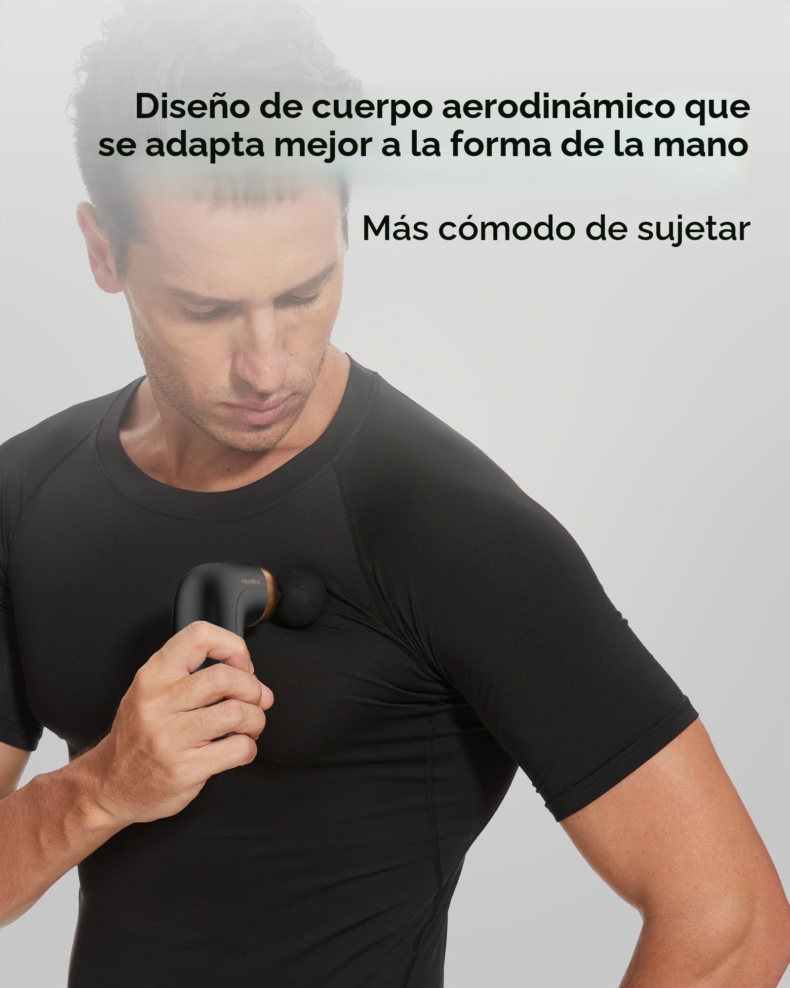HEYCHY A1 Super Mini - Pistola de masaje (0,27 kg, 4 cabezales de silicona), color negro | Pistola de masaje de tejido profundo con 7 mm de amplitud, hasta 3000 rpm, USB-C y batería, para deportes, oficina y viajes
