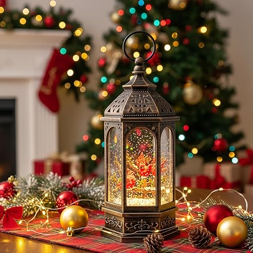 Miniatura 3 de Linterna de globo de nieve de Navidad con brillo de agua de 10.5 pulgadas, cardenal con música y temporizador, con forro USBfunciona con pilas,