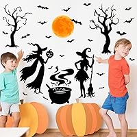 Vista 5 de Calcomanías de Halloween para ventana, calcomanías de brujas negras, calcomanías de pared de Halloween, murciélagos de árbol negro, murales de arte