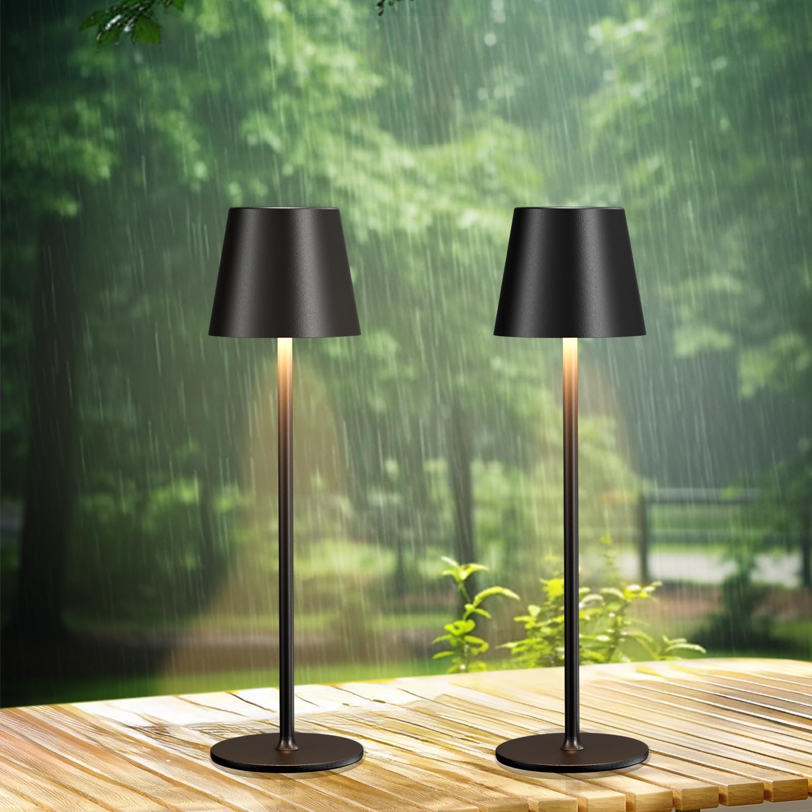 2 Pièces Lampe de Table LED Sans Fil, 3 Température de Couleur, Intensité Variable, Lampe de Chevet Tactile Rechargeable pour Chambre Salon Camping Jardin Café Extérieur(Noir)