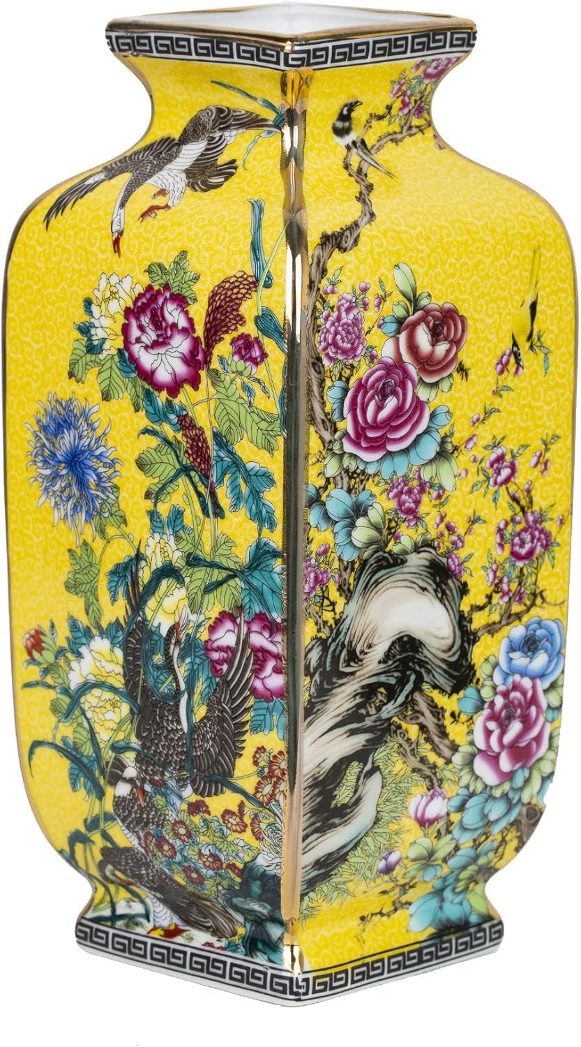 Vase en céramique fait main vert et jaune grand format pour salon