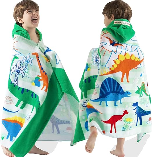 VOOVA & MOVAS Toddler Towels Age 3-10, 30''X50'',100% Cotton | Thick | Absorbent, Beach | Pool | Bath | Bathroom | Swim Towel | Wearable Wrap for Boys, Dinosaur | Dino