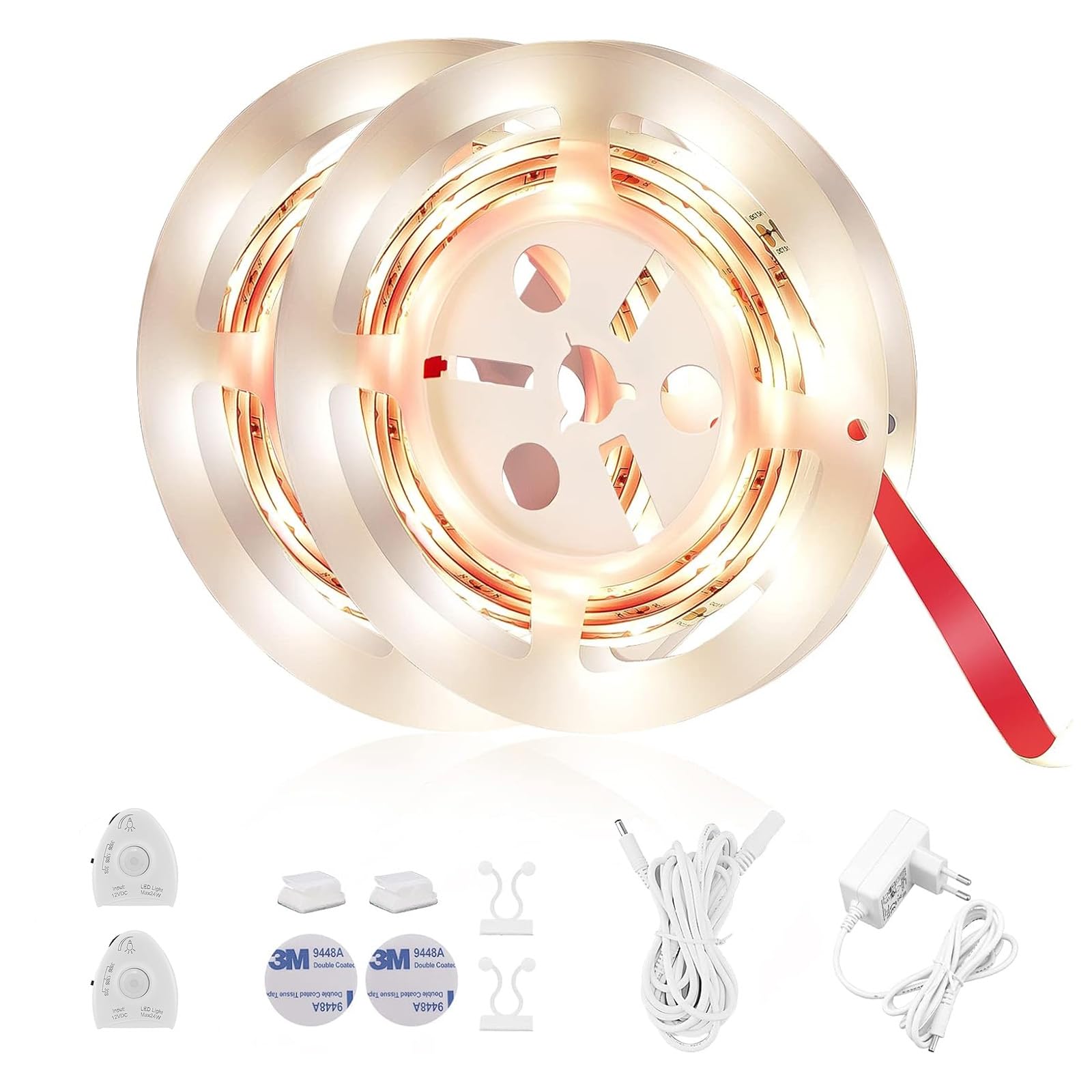 LUXJET LED Bettlicht mit Bewegungssensor, Bett Lichtleiste Nachtlicht Baby Steckdose Streifen Dimmbar, LED streifen mit Bewegungsmelder, Baby Licht Bett Warmweiß (2Pack-2M, Warmweiß)