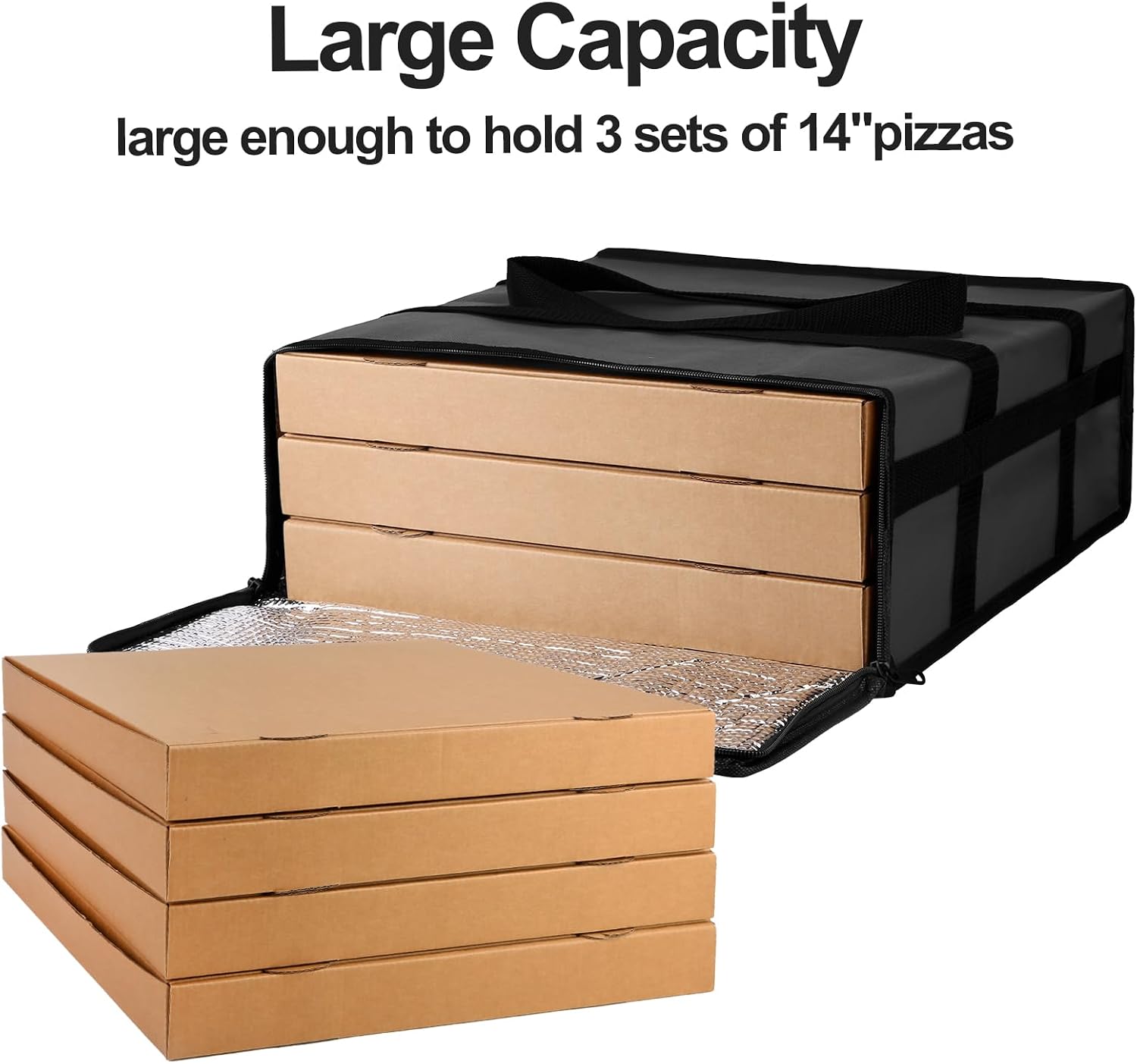 Bodaon Pizza Bags for Delivery 16" x 16" x 6" – Compact Pizza Bag Holds Up to 3 Boxes, Foldable Thermal Carrier Cooler for Delivery Drivers