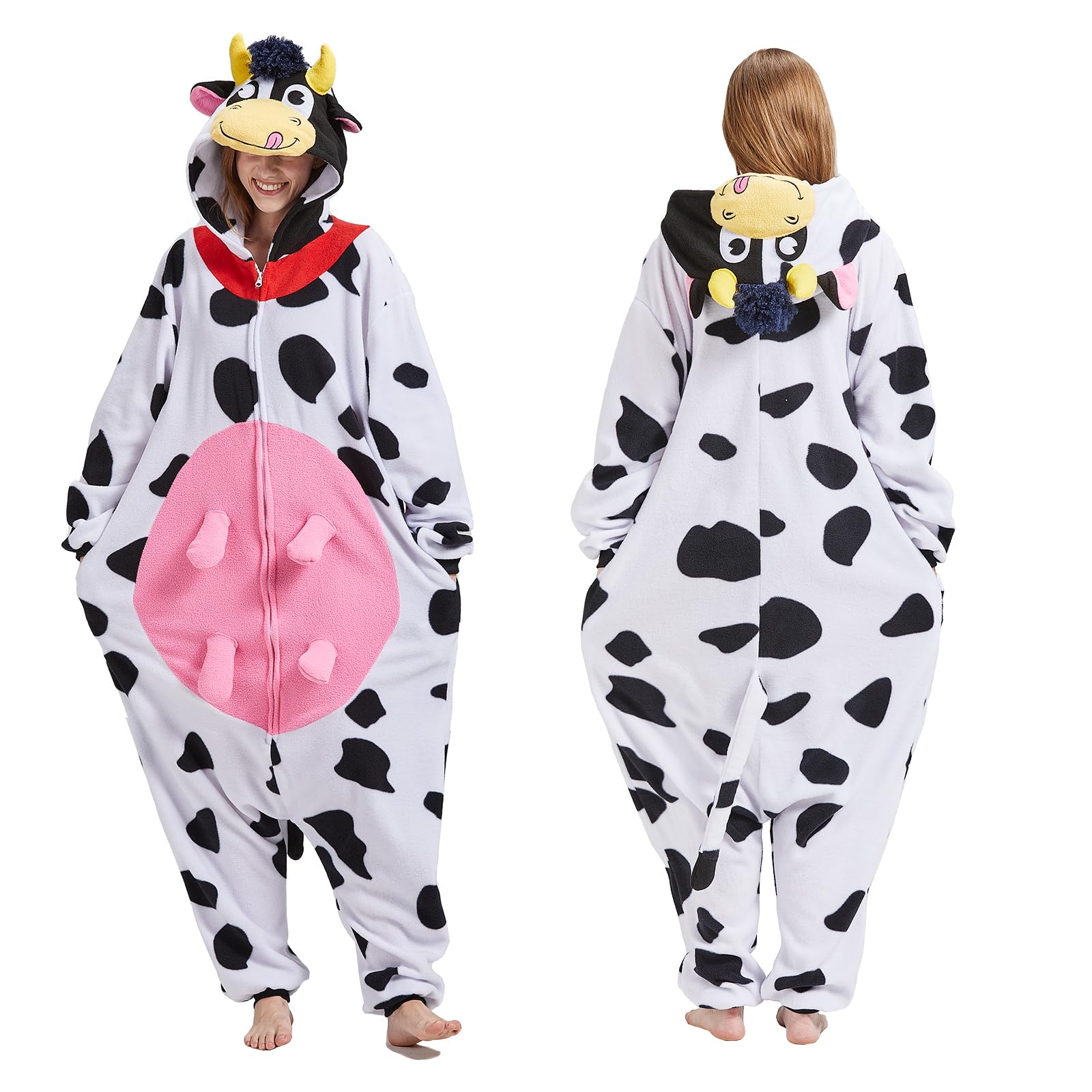 Mucca Onesie Tuta per Adulto Pigiama Halloween Cosplay Animali Pigiameria Uomo Donna