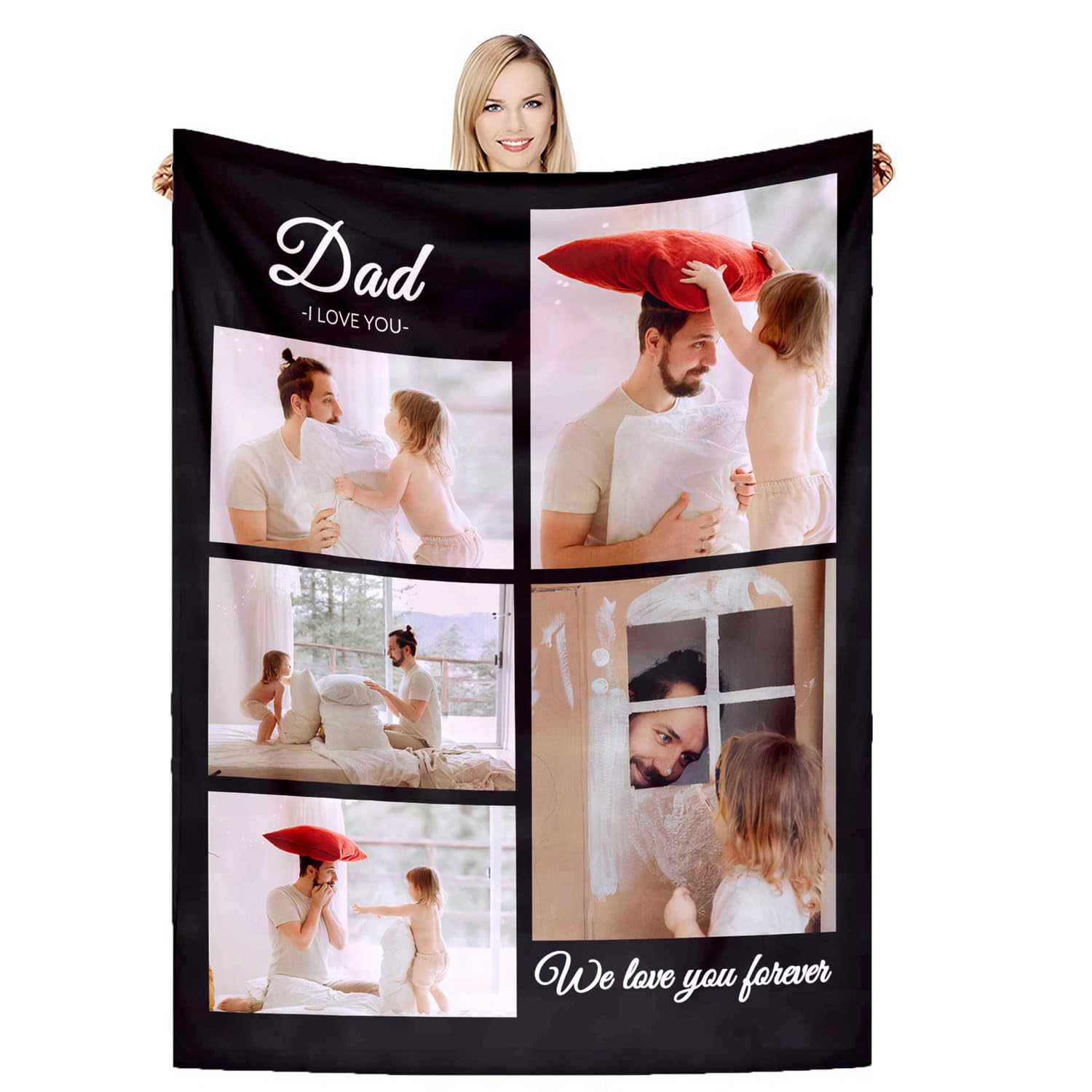 DSSHENGDS Custom Photo Blanket, Personalised Blanket, Gifts for Boyfriend, Girlfriend，Personalised Dad Gifts Idea for Dad from Daughter Son Kids, Best Dad Gifts-E-75 * 100CM — image 1