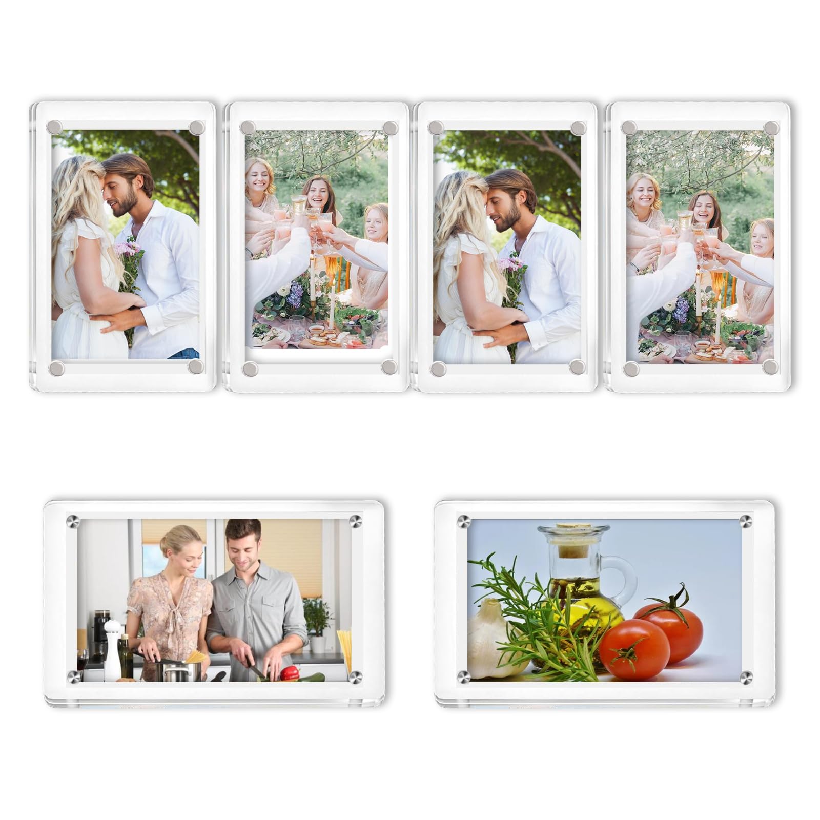 FQREIUO 6 Sets of Magnetic Refrigerator Sticker Picture Frames in Acrylic, 2.36x3.54 inch Clear Display Picture Frame for Polaroid and INSTAX Mini Picture Frames