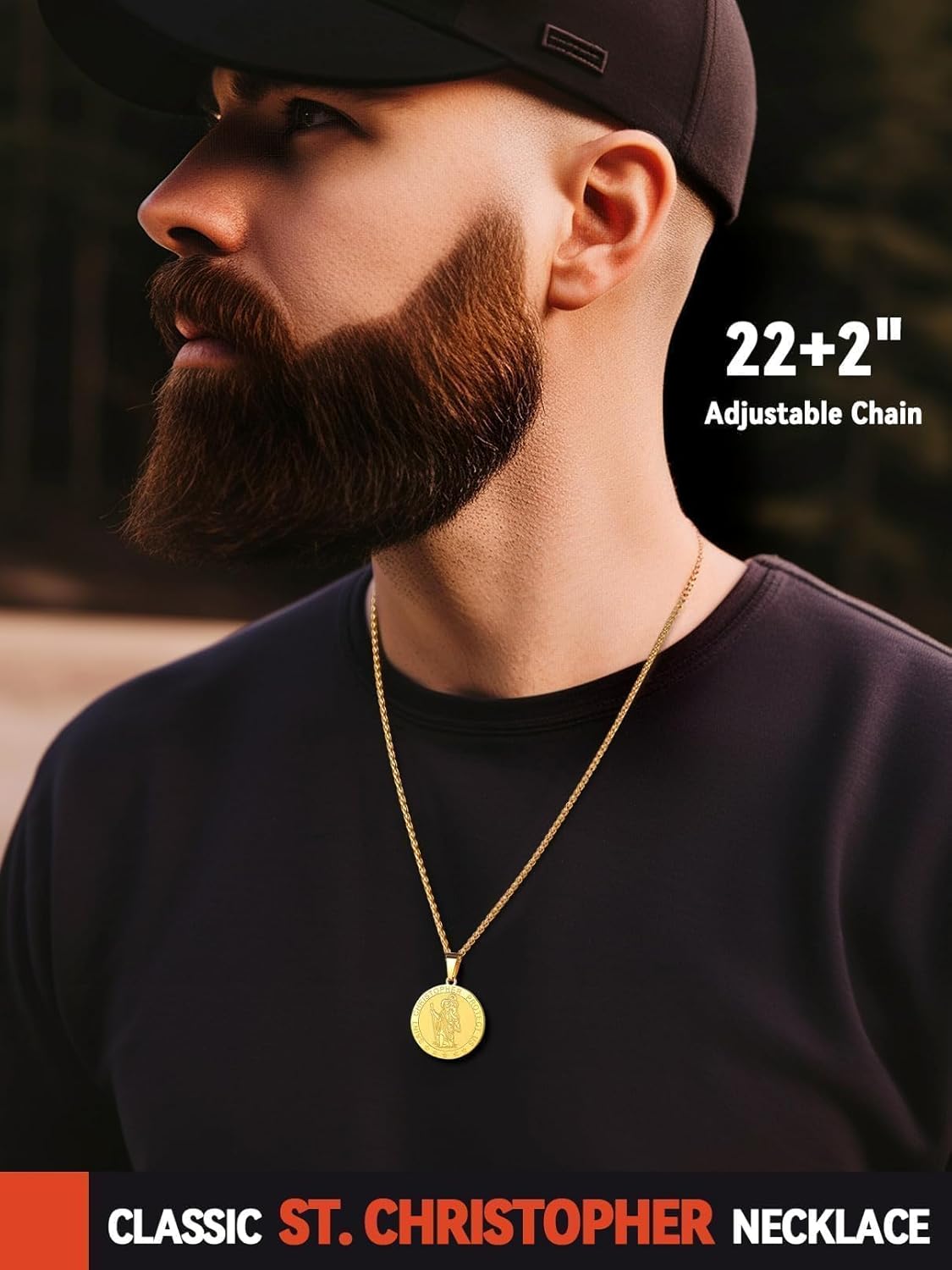 FaithHeart Saint Christopher/Florian/Sebastian Necklace for Men, Stainless Steel/18K Gold Plated St Christopher Necklaces Religious Amulet Pendant Christian Gifts for Men