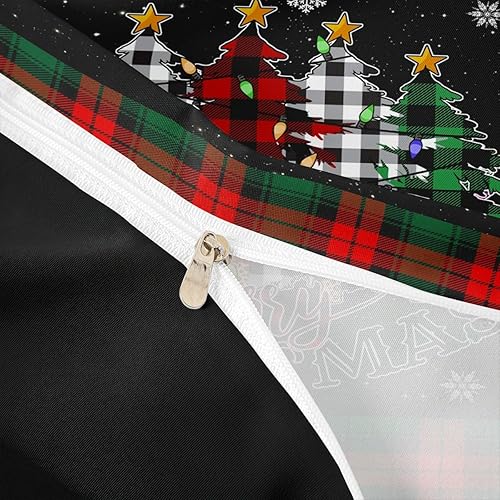 Miniatura 6 de Juego de funda de edredón para niños de Feliz Navidad, tamaño King, juego de ropa de cama con estampado a cuadros rojos, negros y verdes, 3 piezas,