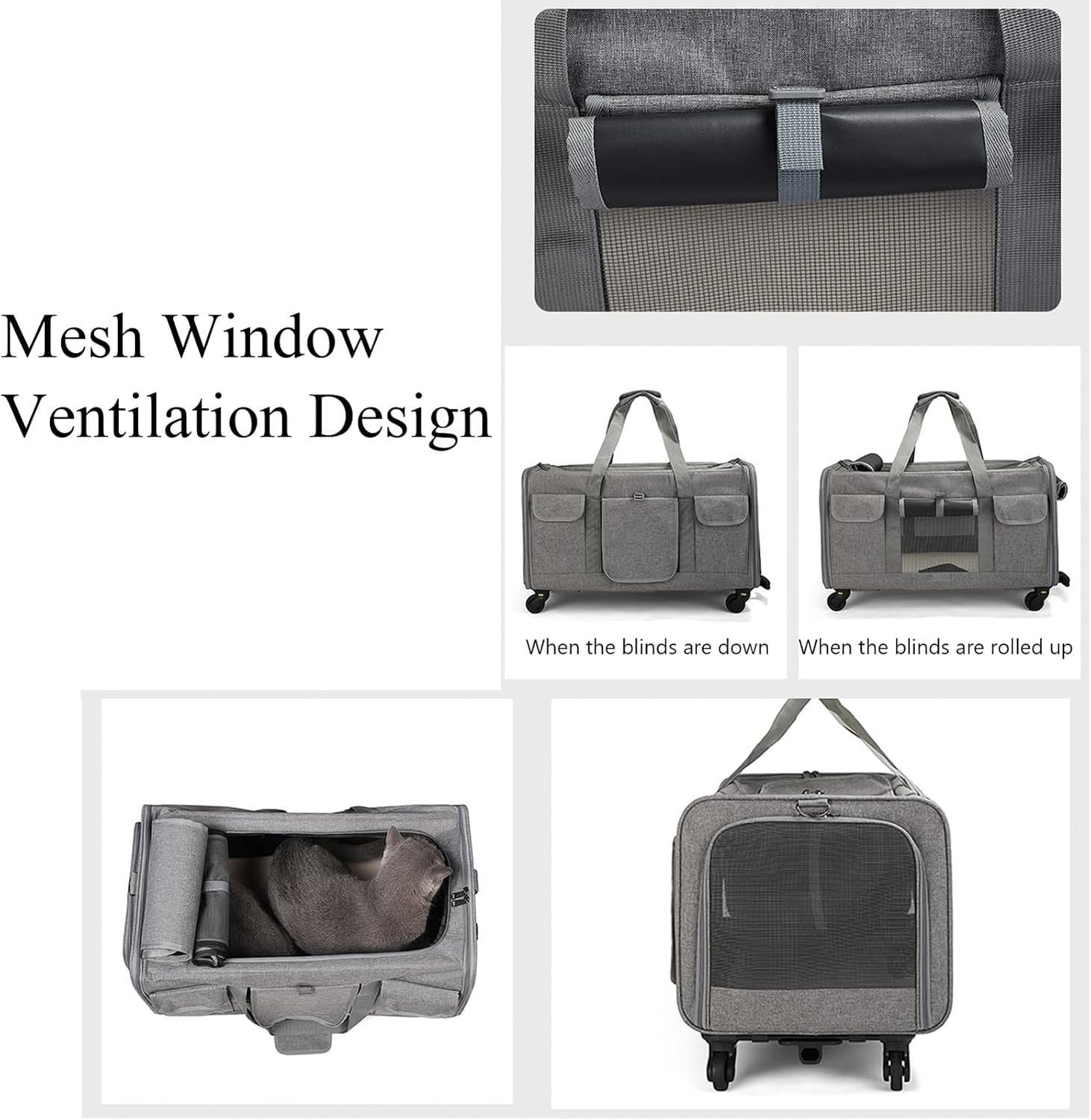 Transportín Rodante Desmontable para Perros y Gatos hasta 9kg, Mascotero Plegable de Lado Blando para Viaje, Jaula Plegable para Mascotas Pequeñas con Ruedas Ex, Black