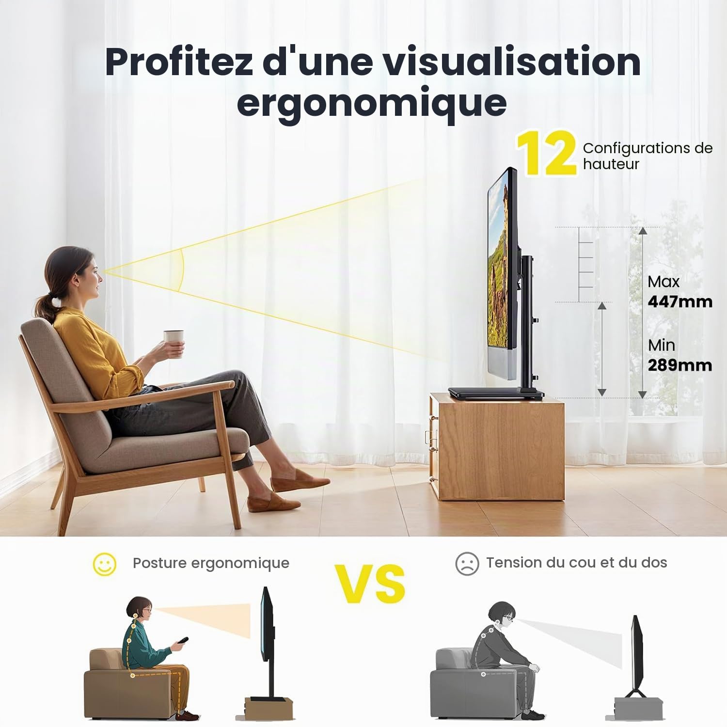 AM alphamount Télévision Support sur Pied TV Universel Pivotant - pour TV LED OLED LCD de 24-60 Pouces, Support de TV Réglable en Hauteur, Supporte 45 kg Max. VESA 400x400 mm