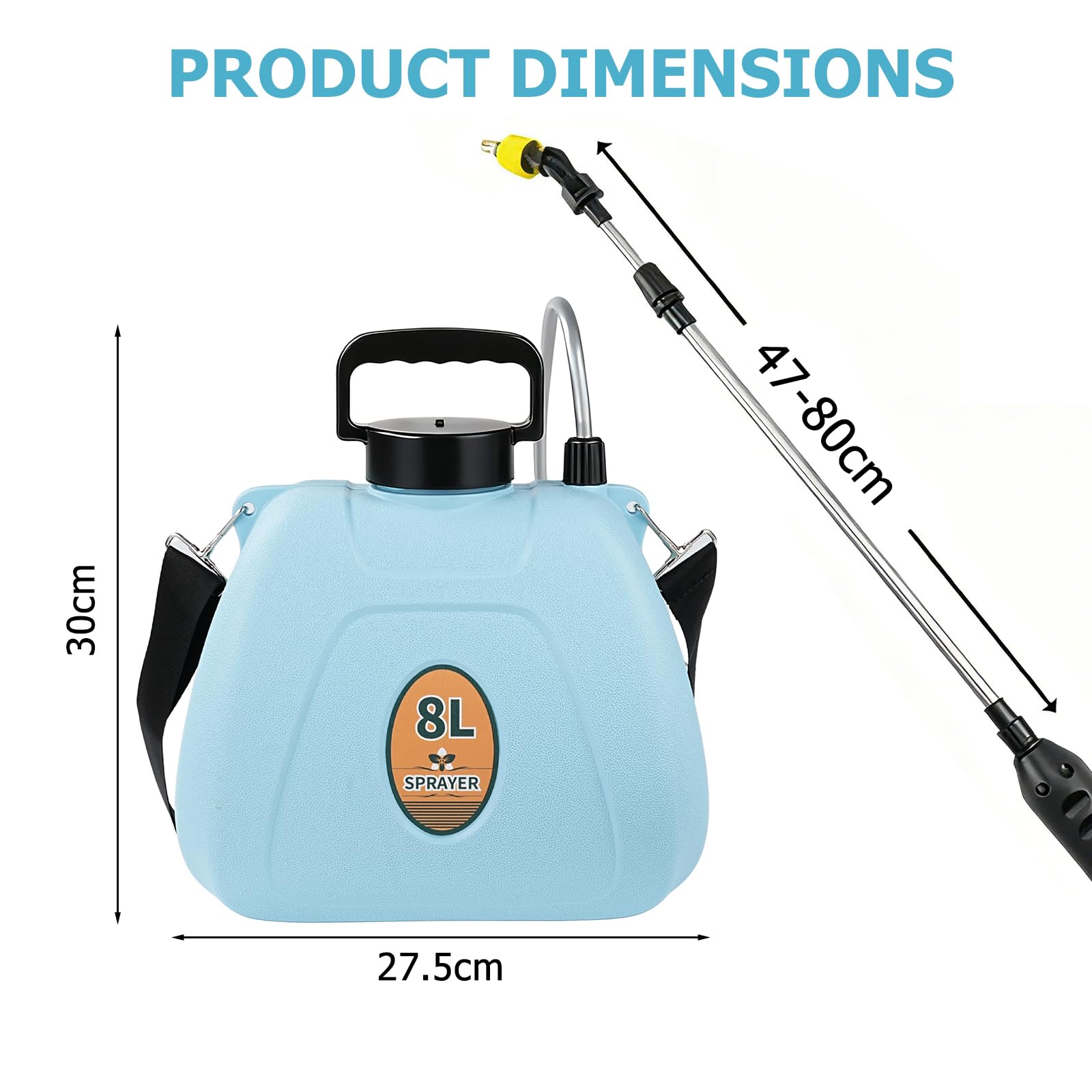 Nikou Pompa Irroratrice a Batteria 8L, Spruzzatore Elettrico Nebulizzatore Giardino a Pressione, Spruzzino Nebulizzatore Piante con 3 Ugelli, Lancia Telescopica, per Cortile Prato Irrigazione