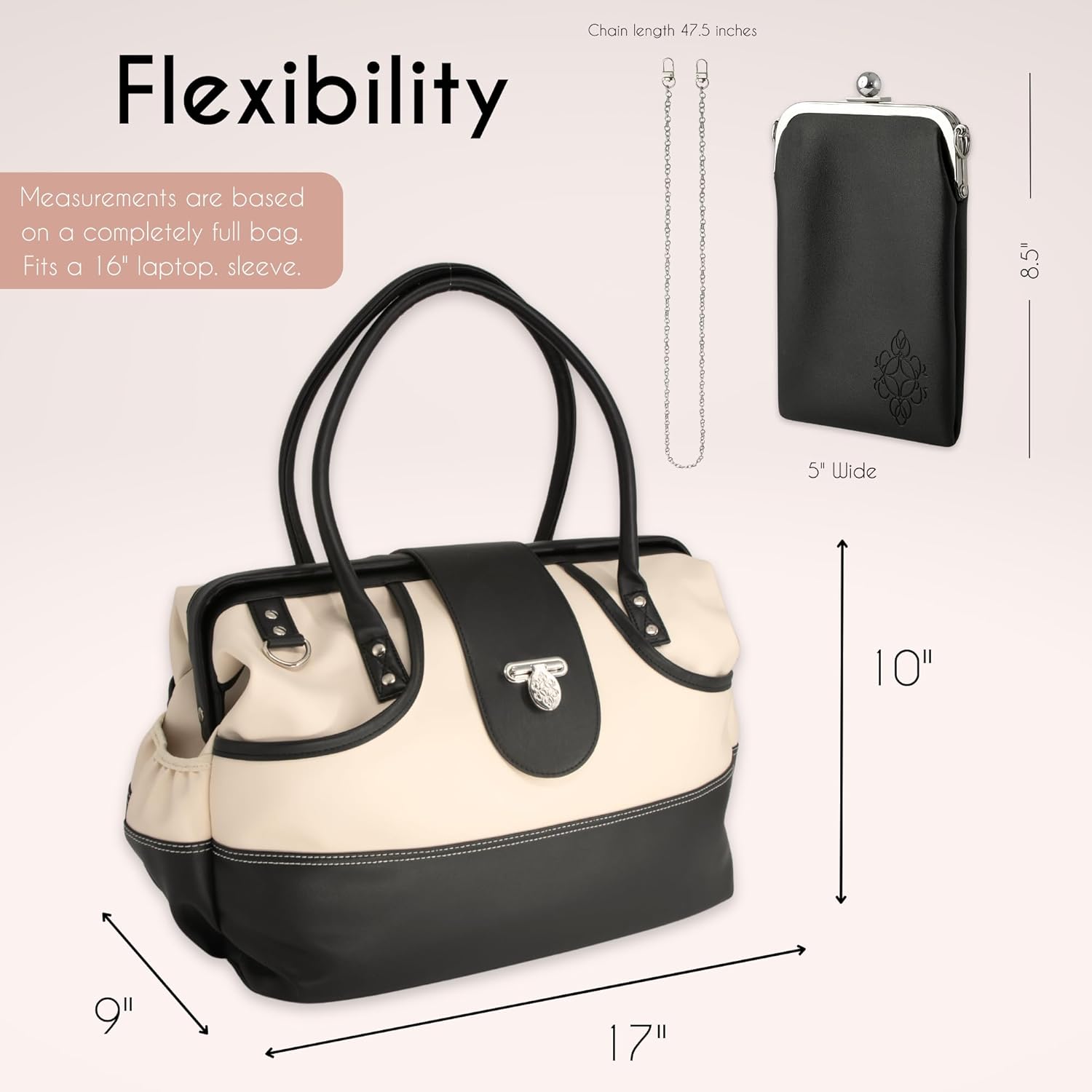 Borsali Weekender Bag for Women - Travel Carry On Duffel -Vegan Leather with Travel Wallet, Packing Cubes, Shoe Covers & Glasses Case (Cream/Black)