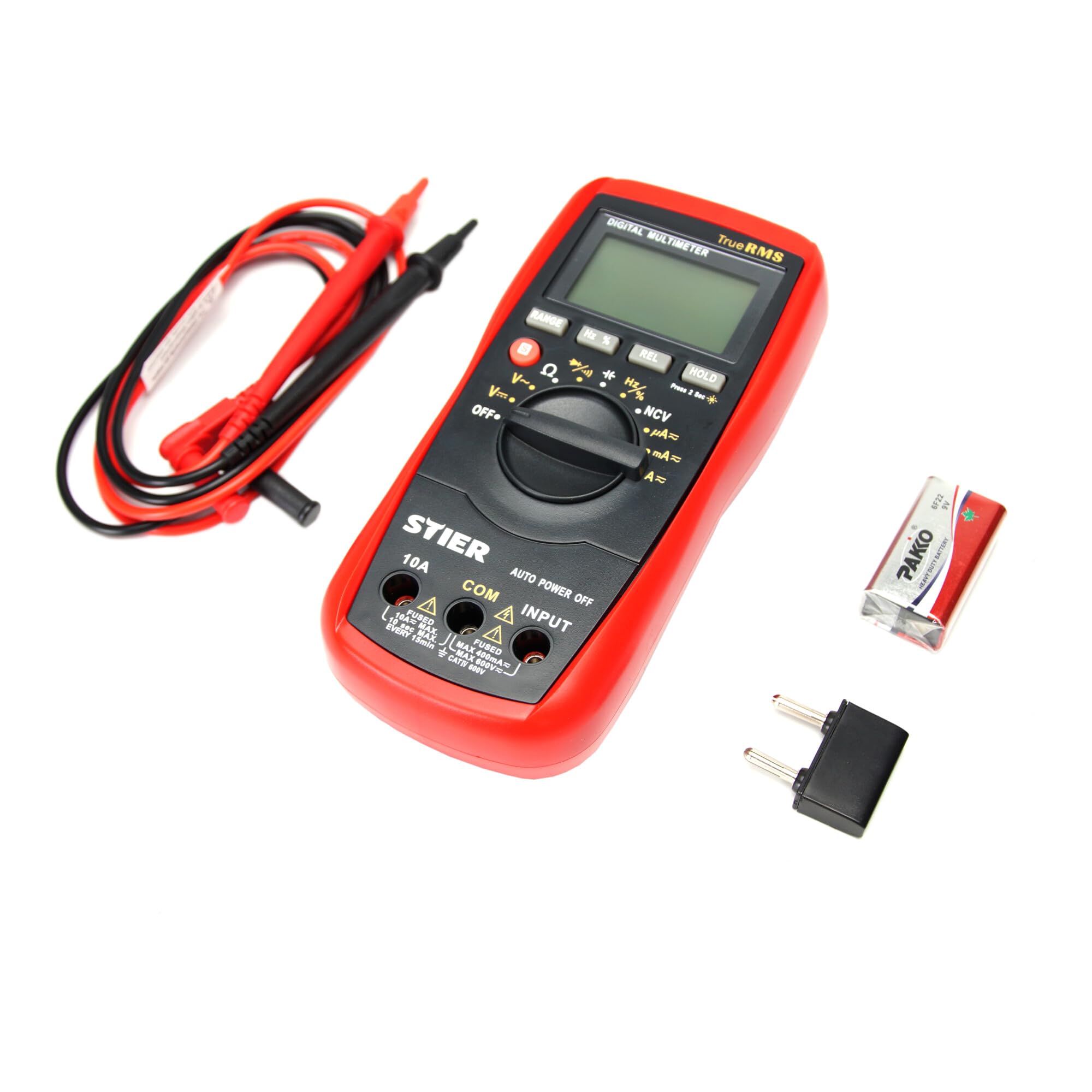 STIER Digital-Multimeter 4V - 600 V AC / 0,400mV - 600 V DC CAT IV 600V, multitester für Widerstände, Kapazitäten, Temperaturen, Dioden Test und Durchgangsprüfung