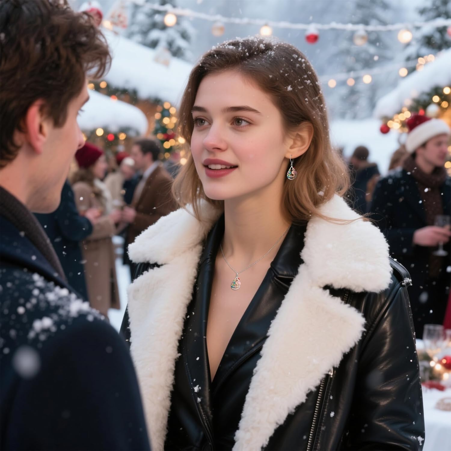 Fenthring Christmas Tree Necklace for Women Pink Flamingo Necklace Sterling Silver Holiday Winter Pendant Xmas Jewelry Christmas Gifts - Image 4