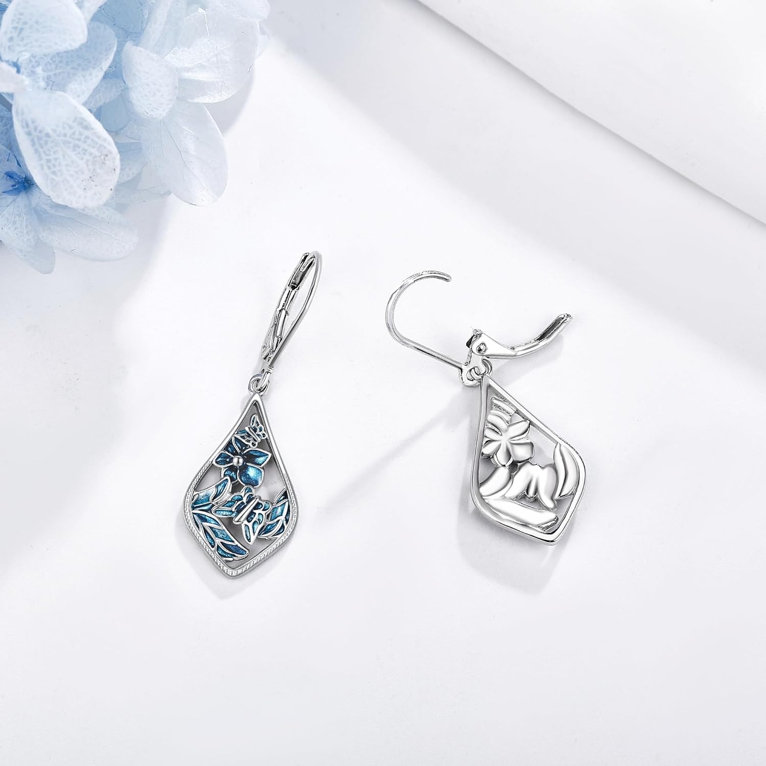 POPLYKE Blue Butterfly Earrings for Women 925 Sterling Silver Butterfly Jewelry Blue Earrings Flower earrings - Image 3