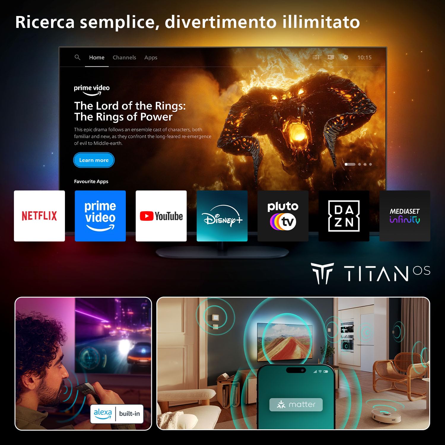 Philips Ambilight 55OLED770 4K OLED Smart TV - Display 55’’ con processore P5 AI Perfect Picture Ultra HD, Google TV, Dolby Vision e Atmos Sound - Funziona con Alexa e Google