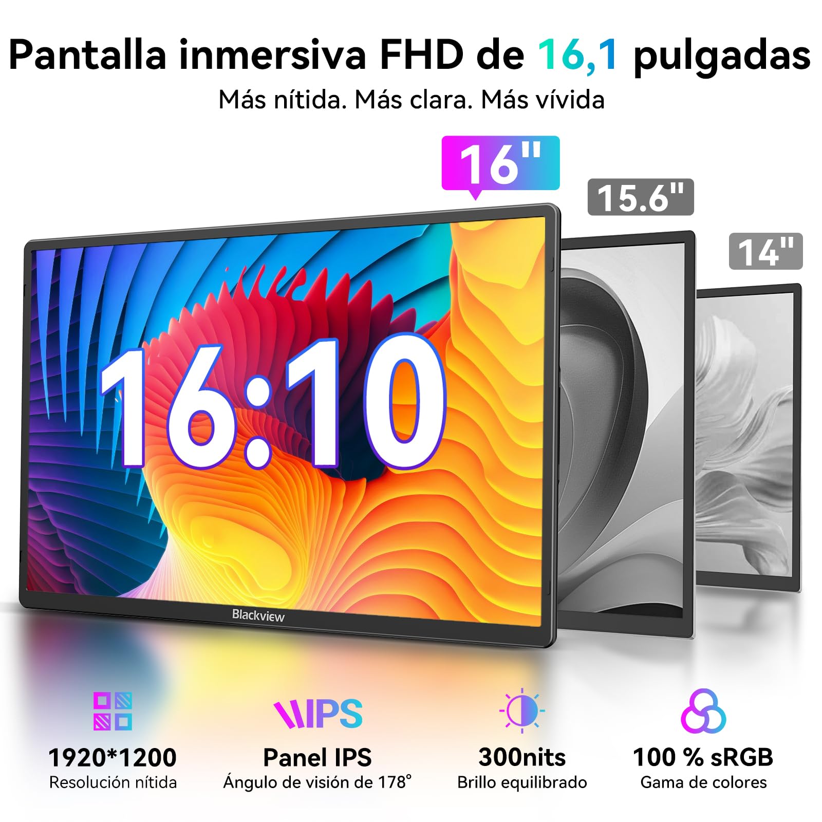 Blackview Monitor Portátil Ultra Delgado FHD 1200P, Soporte Magnético Rotativo 360°, Pantalla Extendida Laptop para Viaje & Oficina, Plug & Play - Compatible con Windows/Mac/PC/PS5
