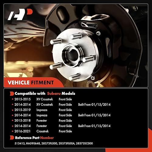 Miniatura 2 de A-Premium Rodamiento de rueda delantera y conjunto de cubo con 5 lengüetas compatible con Subaru Forester 2014-2018, Impreza 2014-2019, Crosstrek