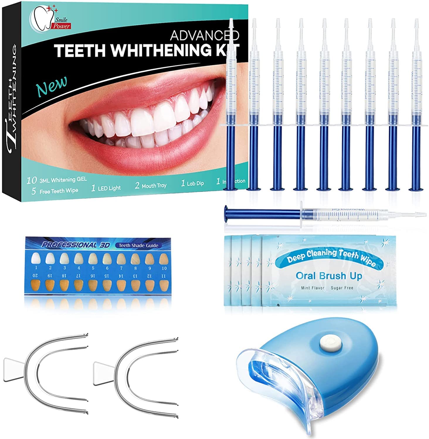 Kit Sbiancamento Denti, 10 * 3ML Gel Sbiancante Denti Led Professionale, Rimuove Denti Macchie e Riduce Sensibilità dei Denti per Pulizia e Sbiancamento dei Denti