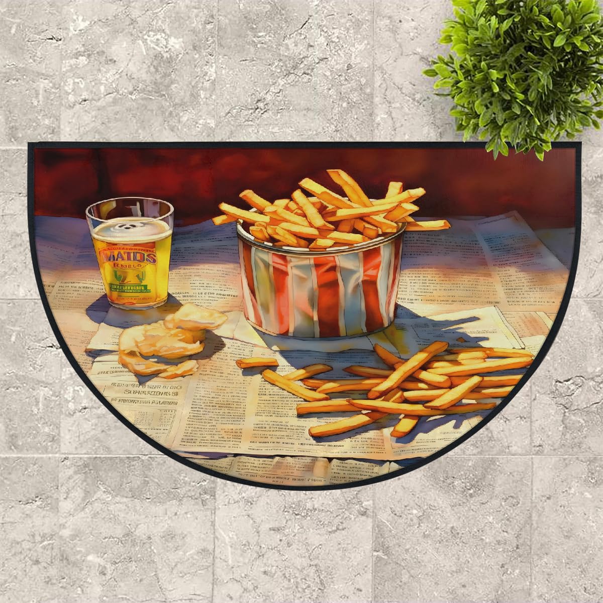 Mexpekil Paillasson demi-lune pour intérieur et extérieur - Lavable - Absorbant la saleté - Demi cercle - Motif frites - 100 x 160 cm