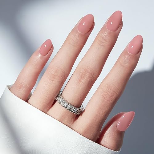 modelones Soft Pink Short Press on Nails, Semi-Transparent Oval Fake