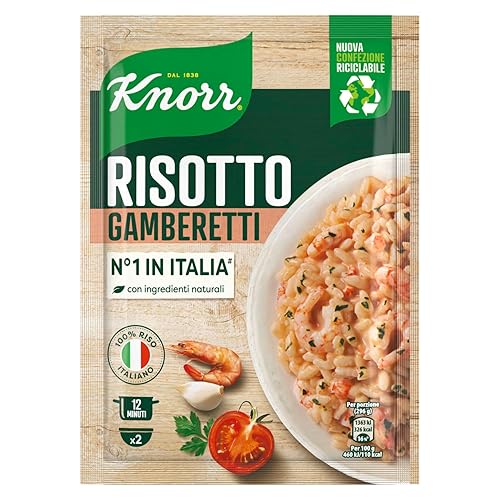 Immagine del prodotto Knorr Risotto con Gamberetti, Risotto Pronto con Ingredienti Naturali, 100% Riso Italiano e Chicci al Dente, Preparazione in Pentola o al Microonde, 175g, 2 Porzioni