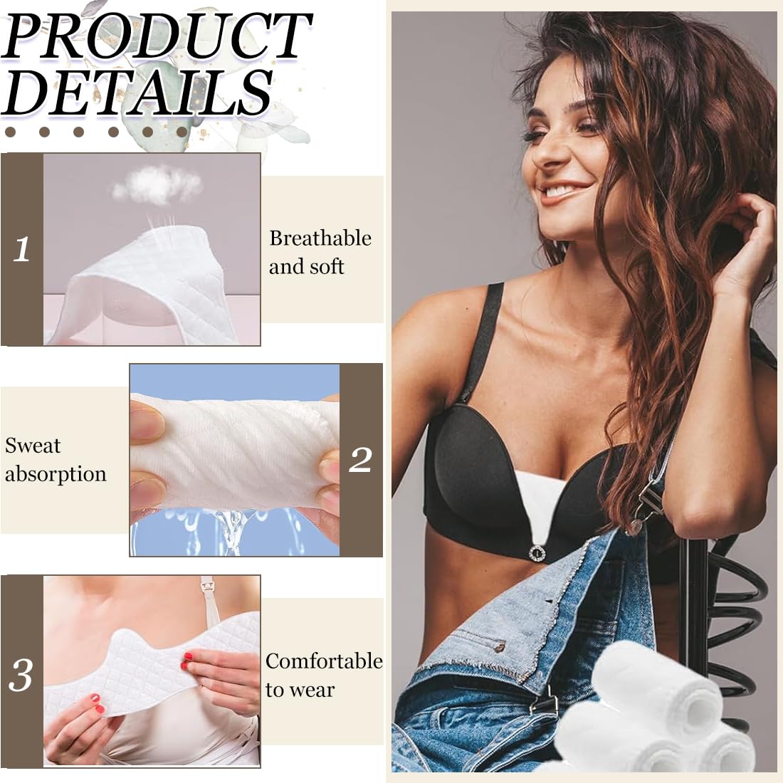 Confezione da 4 di protezioni per il petto in cotone riutilizzabili per donne, reggiseno antisudore sottoseno, protezioni per il sudore, prevengono perdite di sudore e latte