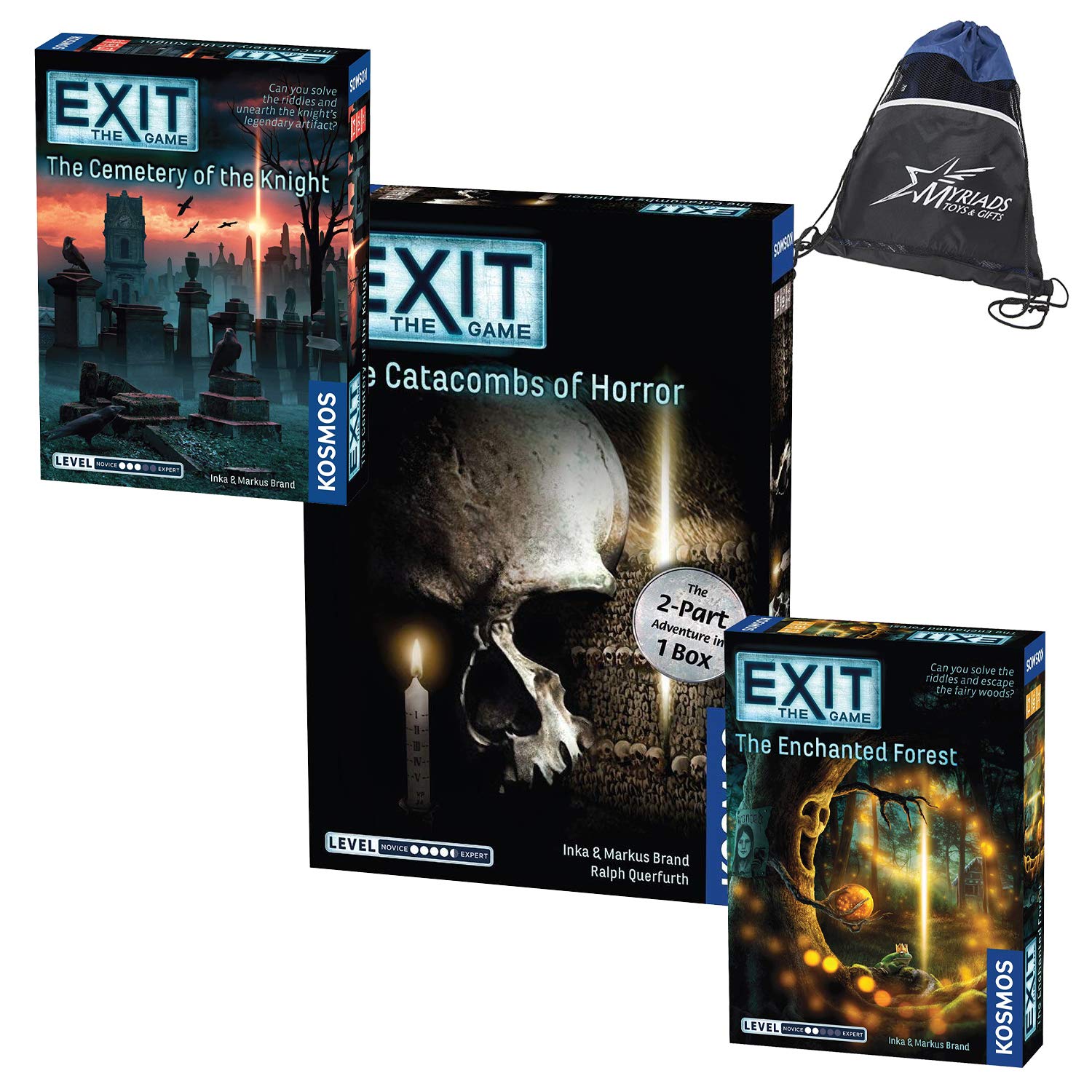 EXIT: The Game Folklore Set - The Enchanted Forest, Cemetery of The Knight, and The Catacombs of Horror with Drawstring Bag