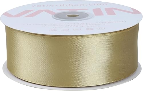 Miniatura 4 de VATIN Cinta de satén sólida dorada de 1-12 pulgadas, cinta de tela artesanal de 50 yardas para envolver regalos, arreglos florales, decoración de