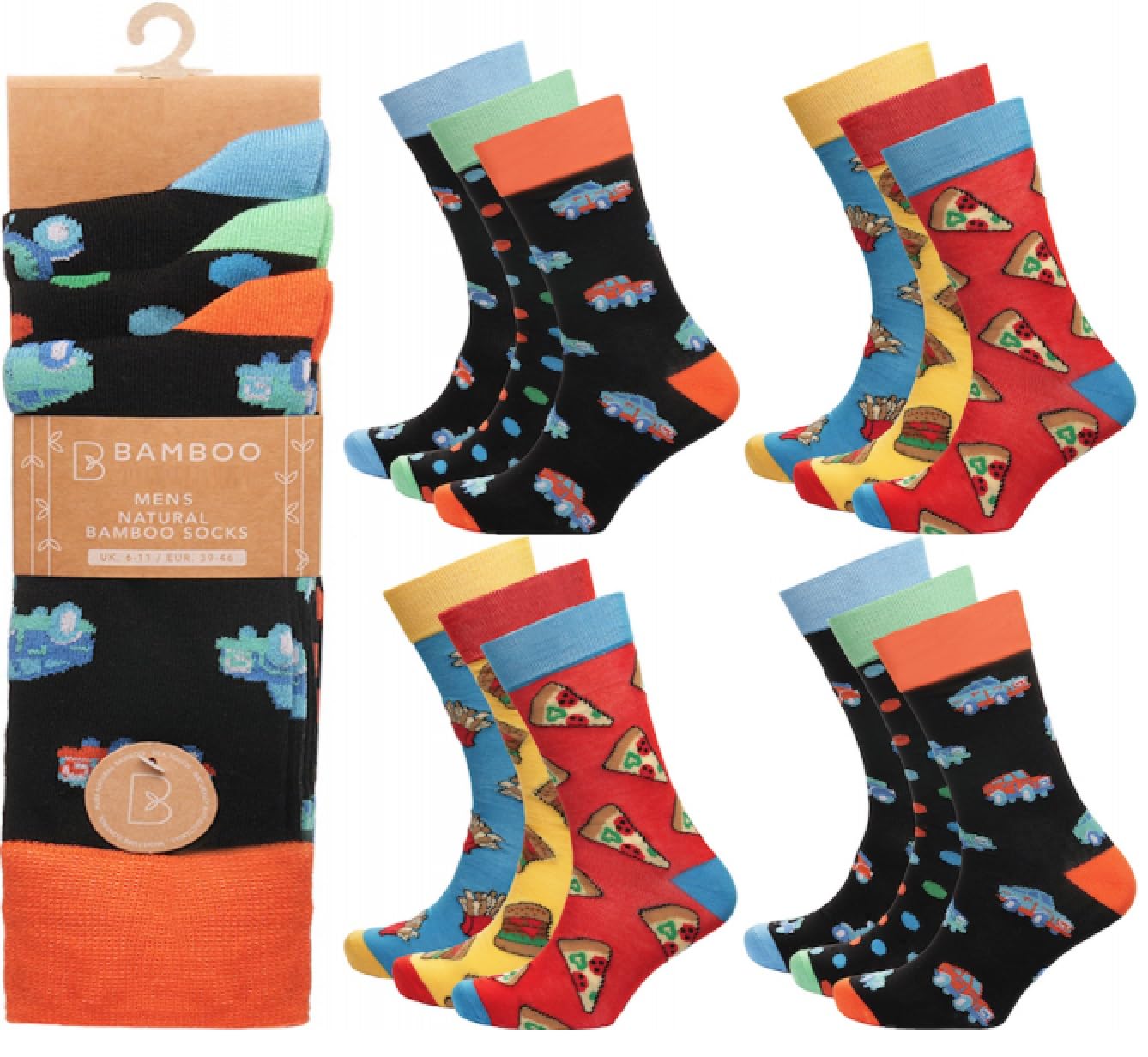 Onlybee Men's Fun 6 Pairs Novelty Bamboo Comfort Fit Socks