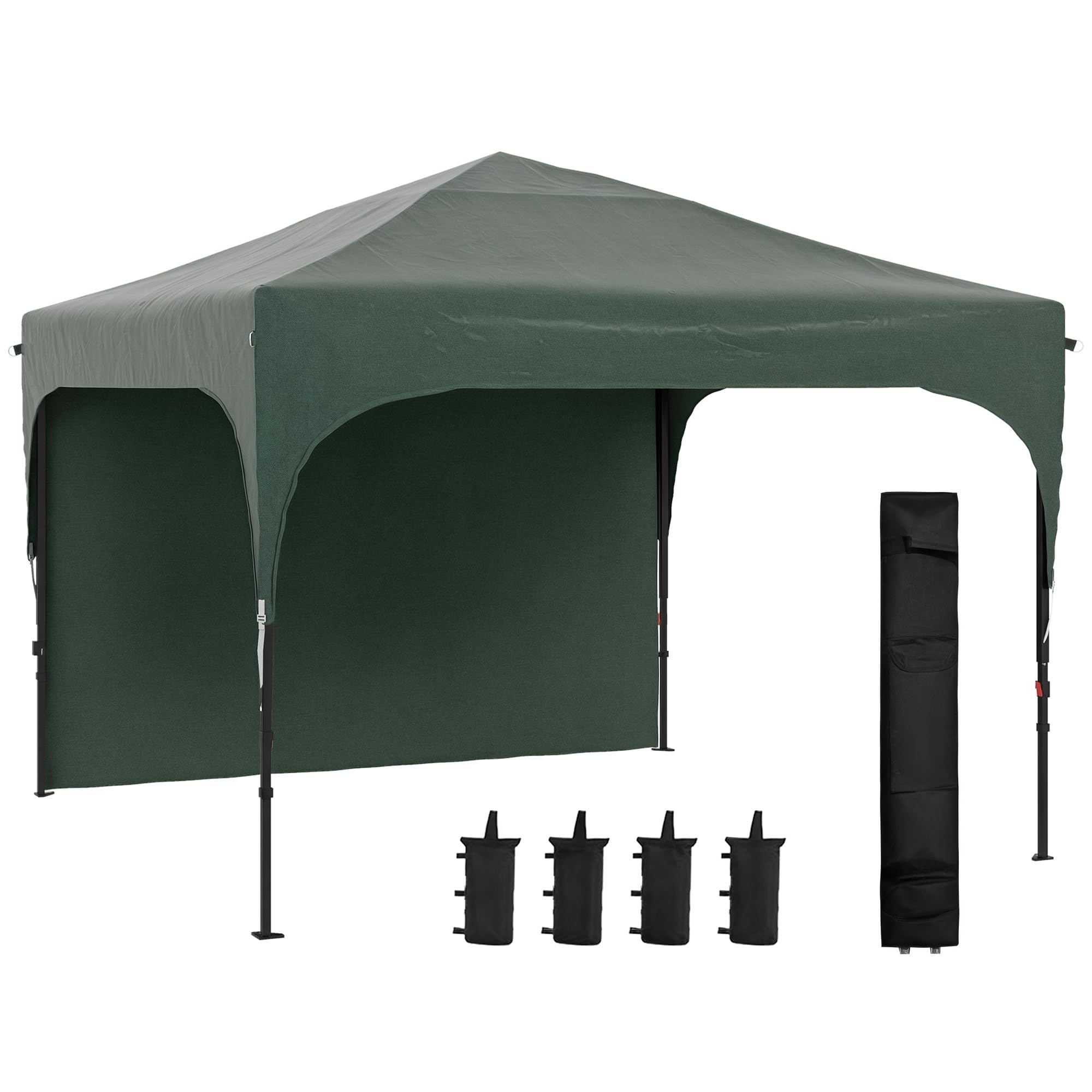 Outsunny Carpa Plegable 3x3 m Cenador de Jardín con Altura Ajustable 1 Pared Lateral Impermeable 4 Bolsas de Arena y Bolsa de Transporte Gazebo para Exterior Patio Fiestas Verde