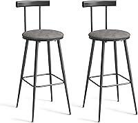 IRCPEN Set of 2 Grey Counter Height Bar Stools with Backrest, Footrest & PU Cushion - Industrial Kitchen Chairs, 350lbs Capacity BS-013GR
