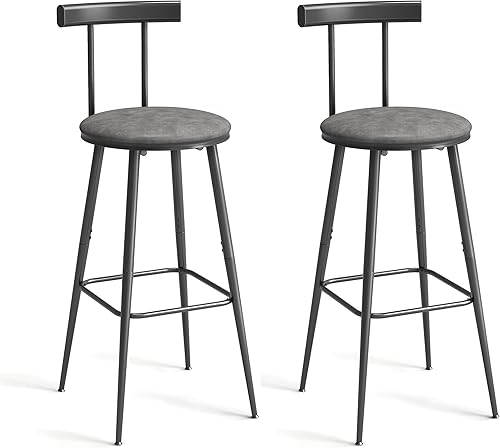 Miniatura 8 de Taburetes de bar, juego de 2 taburetes de cocina altos, sillas de bar con respaldo y reposapiés, taburetes de mostrador industriales con asiento