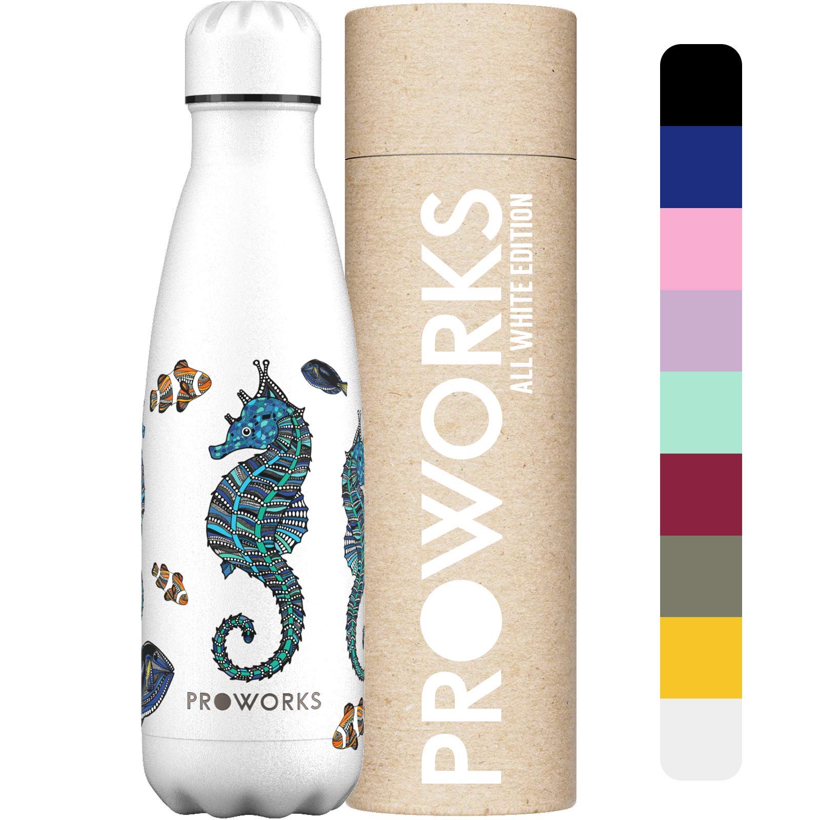PROWORKS Insulated Water Bottle, BPA Free, Reusable Stainless Steel Water Bottle for 12 Hours Hot & Cold Hold Up to 24 Hours, for Sport, Gym, Travel - 500ml - Pink Daisy — view 28