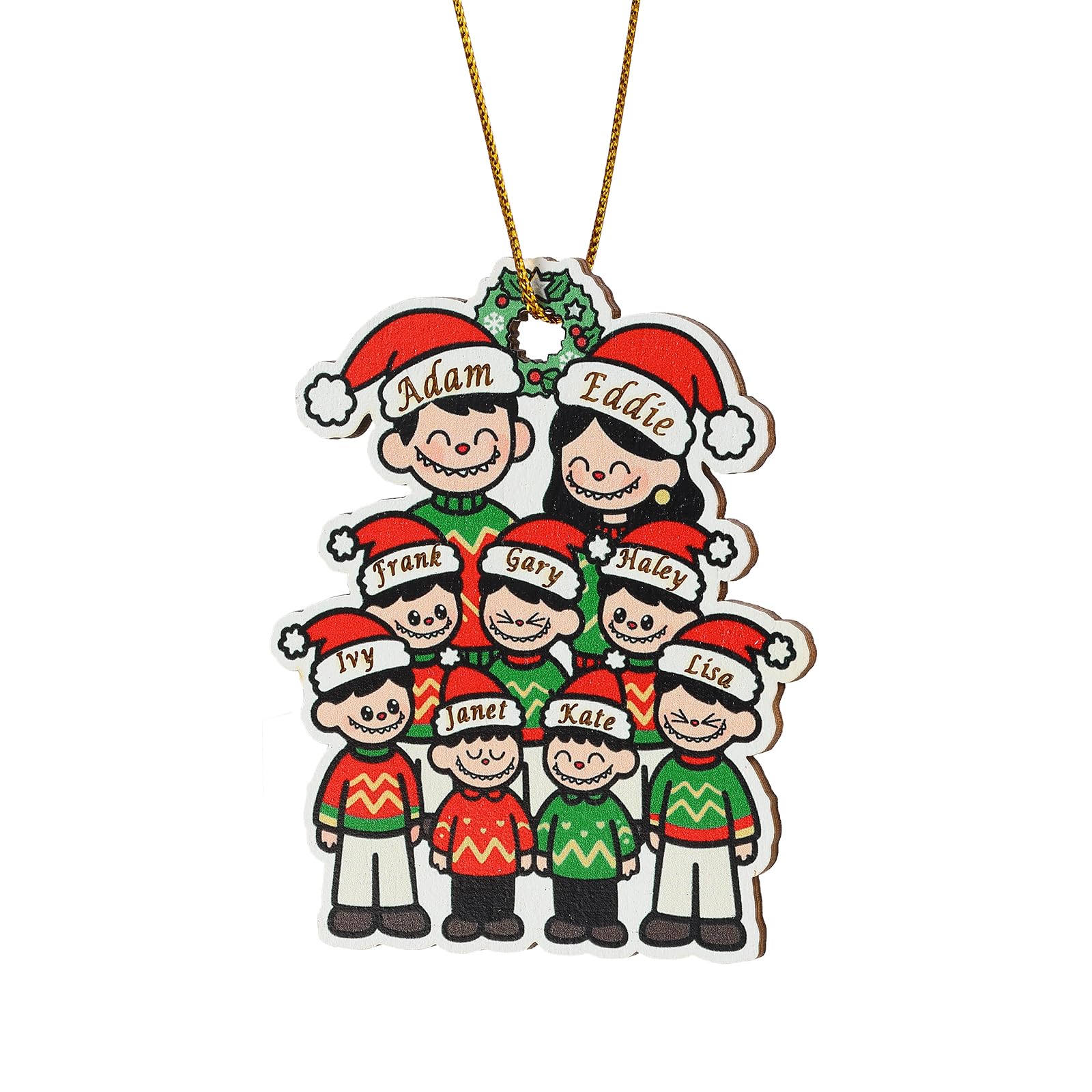 Lolatide 9 Names 2025 Personalised Dated Ornament Family Of 3-10 Christmas Together, Custom Wood Family Christmas Tree Bauble With Names, Warm Xmas Gift