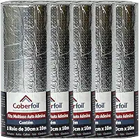 Kit 5 Mantas Asfáltica Adesiva Multiuso Metalizada 30cmx10m Auto Colante Vedação para Telhados Calhas Rufos Alta Resistência e Durabilidade Vazamentos Vedação Refletiva Aluminizada