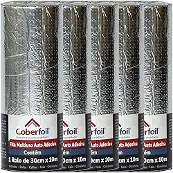 Kit 5 Mantas Asfáltica Adesiva Multiuso Metalizada 30cmx10m Auto Colante Vedação para Telhados Calhas Rufos Alta Resistência e Durabilidade Vazamentos Vedação Refletiva Aluminizada