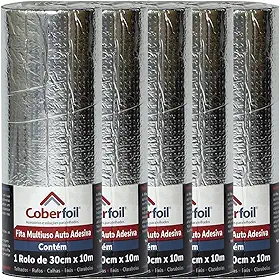 Kit 5 Mantas Asfáltica Adesiva Multiuso Metalizada 30cmx10m Auto Colante Vedação para Telhados Calhas Rufos Alta Resistência e Durabilidade Vazamentos Vedação Refletiva Aluminizada
