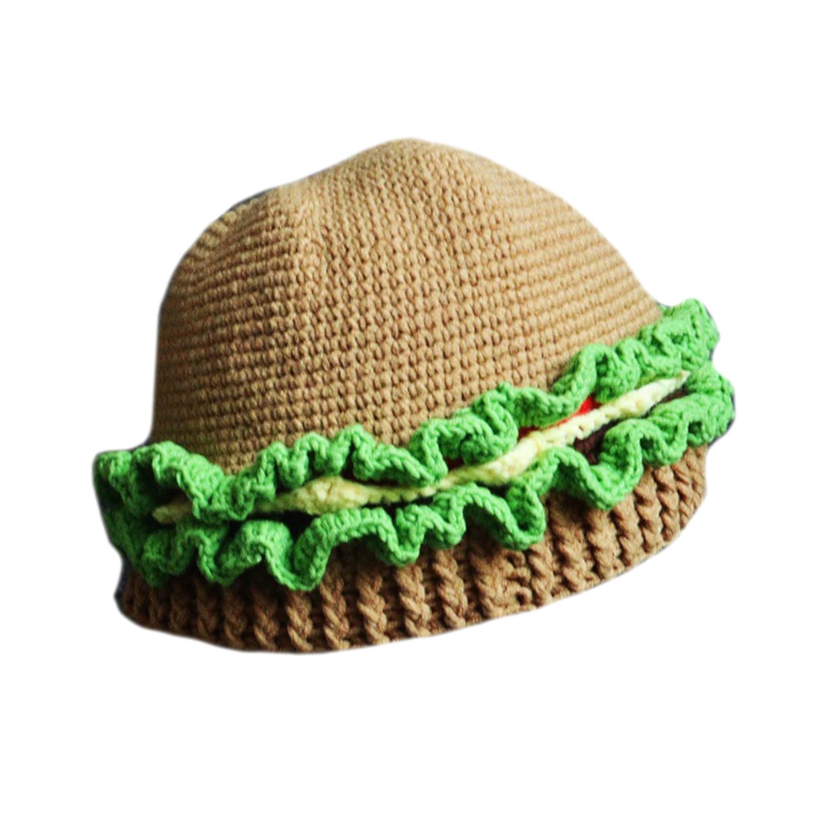 appuivbt Cute Knitted Hamburger Hat Funny Knitting Beanies Hat Cosplay Hamburger Shape Costume Hat Role Play Hat Multicoloured