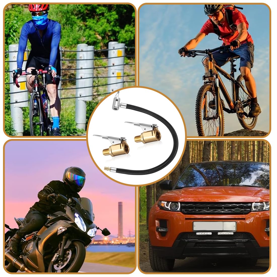 WUSJCOF 2 pièces Ensemble d'extension de valve, Pneu avec connecteur 8 mm et raccord rapide, Adaptateur Schrader, Embout de gonflage pour moto, vélo, Tube d'extension pour gonfleur de pneu (23 cm)
