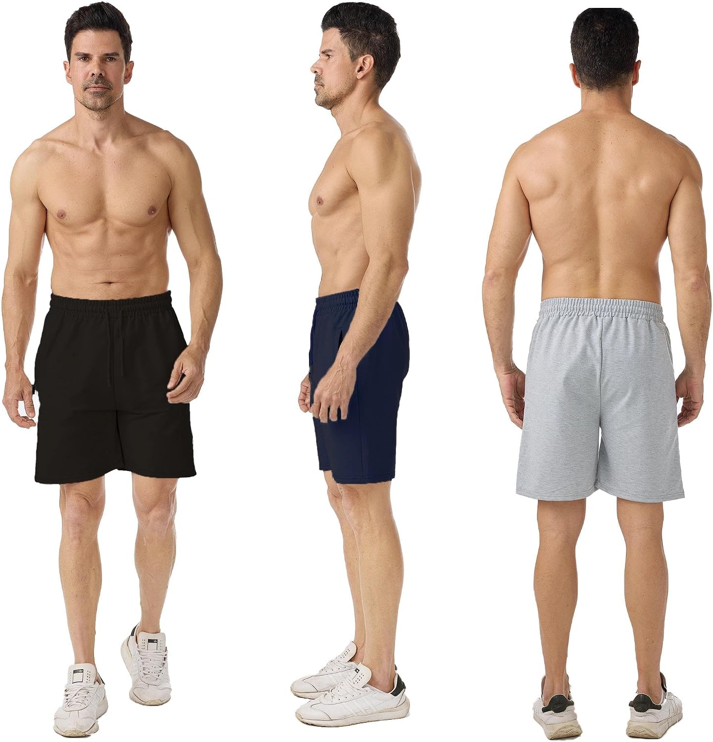 7'' Cotton Athletic Short Men, 2 Pack Mens Shorts Casual with Zipper Pockets, Workout Shorts for Men, Gym, Running