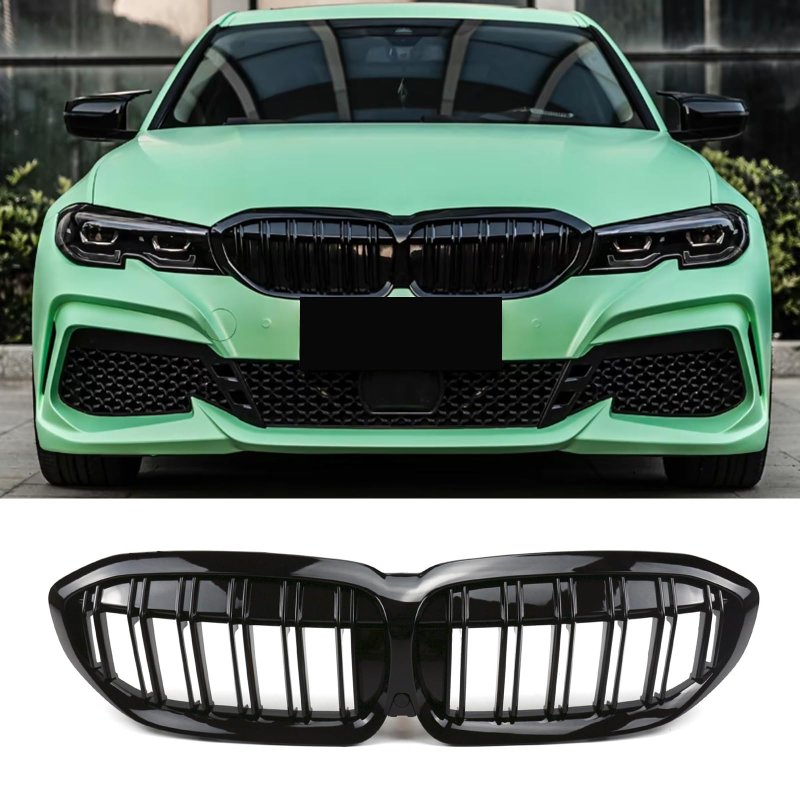 G20 Kühlergrill für BMW 3er G20 G21 Schwarze Nieren kamera PRE Sport Grill Vorne Nieren Doppelsteg Grill 2019-2022 Glanz Schwarze (For 3er G20 2019-2022 PRE)