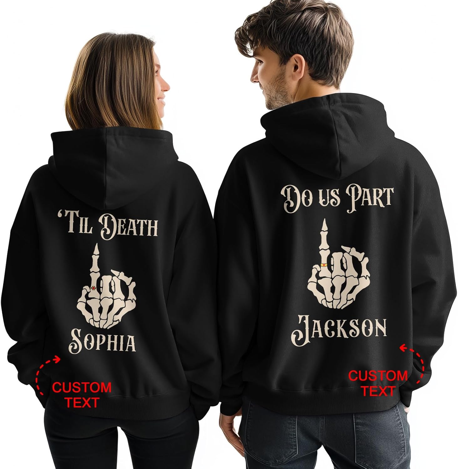 Couple Valentine 2D Hoodie, Funny Skull Skeleton Design, Gifts from Lovers for Valentines
